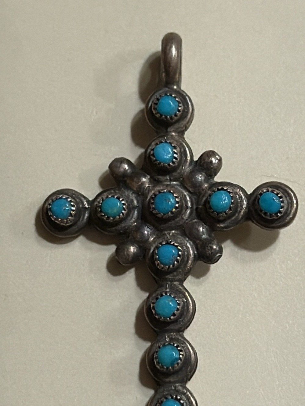 Vintage Turquoise Cross Pendant Sterling Silver Handmade Southwestern Religious